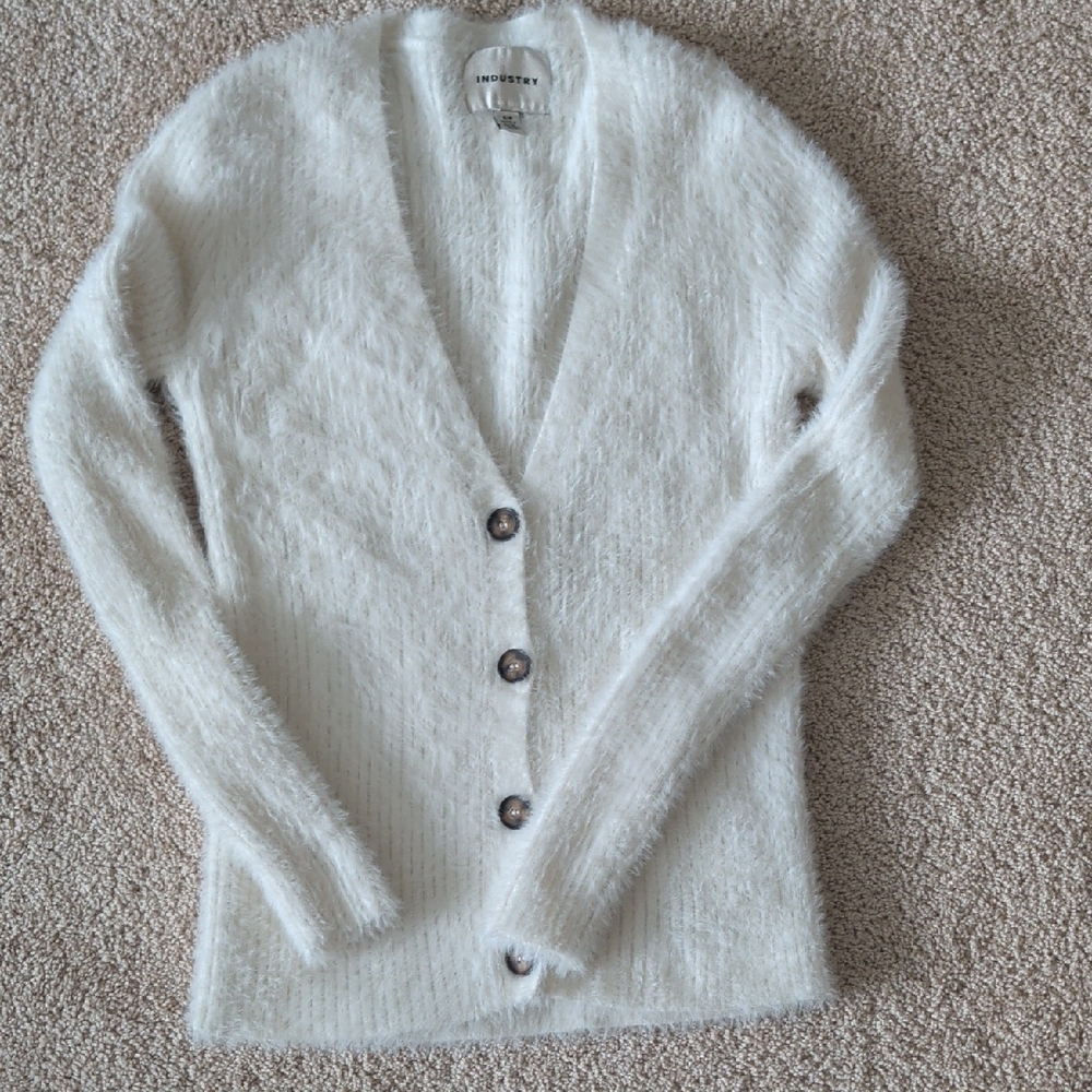 Industry Cream Fuzzy Cardigan